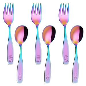 Kids Silverware Children's Safe Flatware Set Stainless Steel (Rainbow, 6)